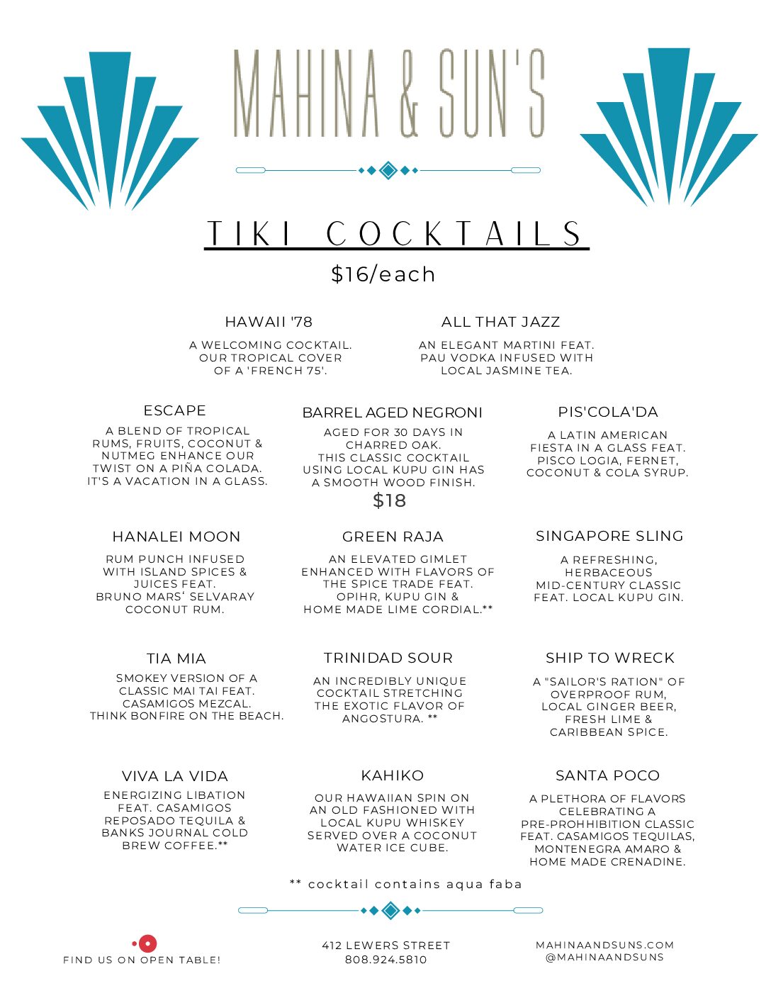 Cocktails Menu