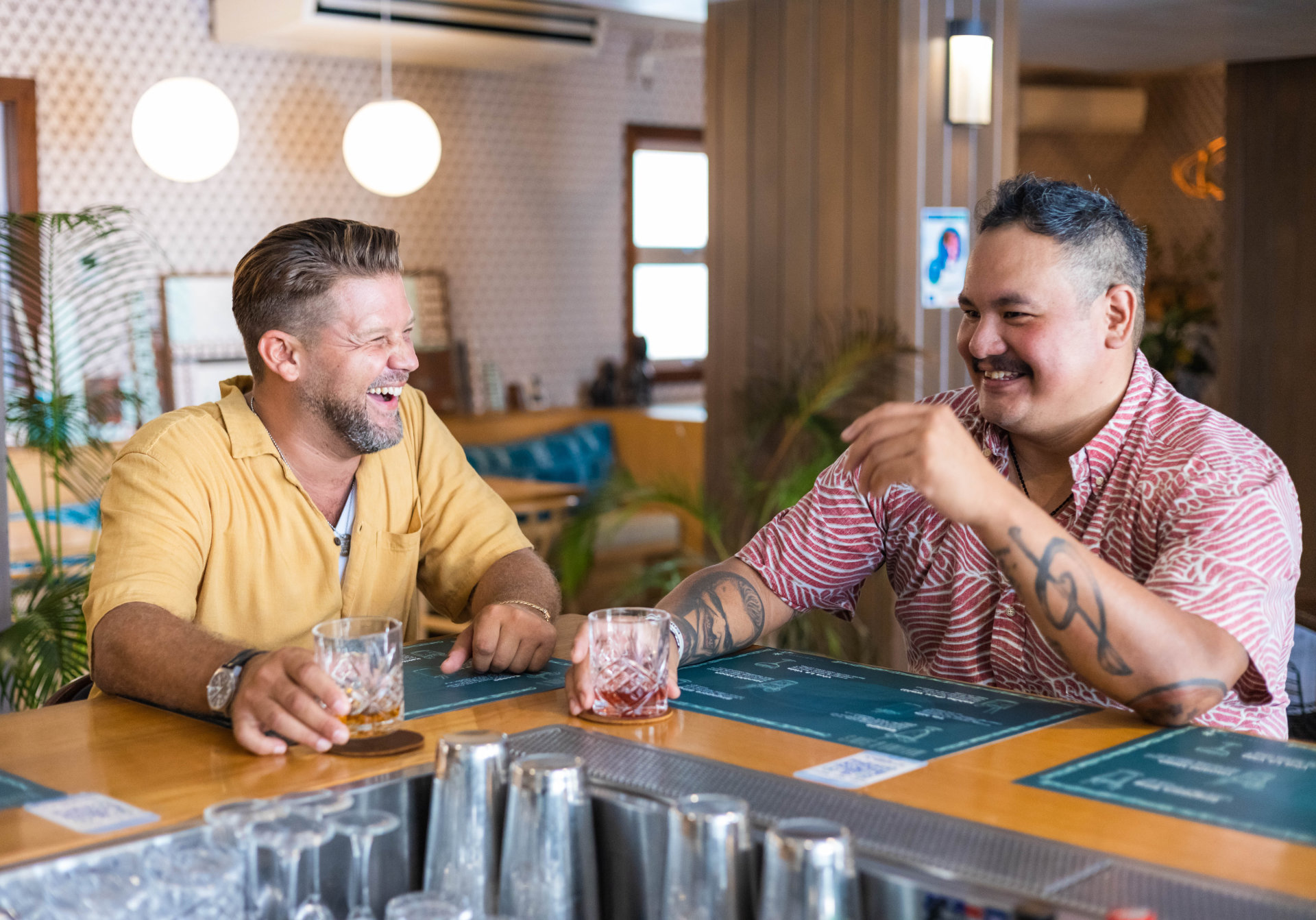 chef smiling while drinking
